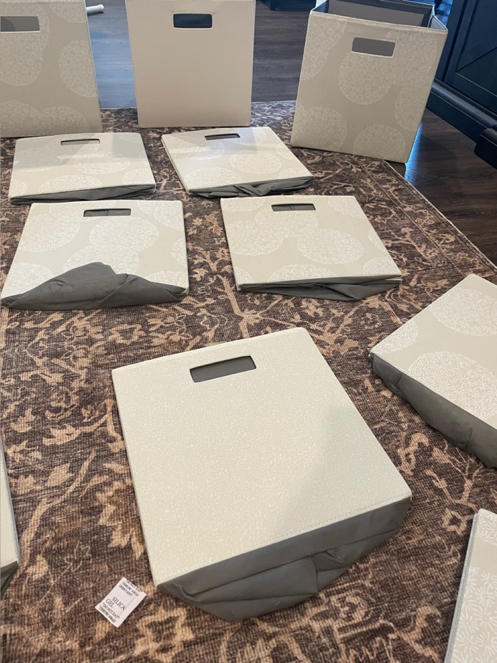 Cream Fabric Storage Bins with Cutout Handles